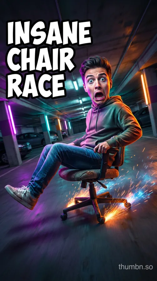 The same chair-race concept rendered vertically for TikTok and Instagram Reels